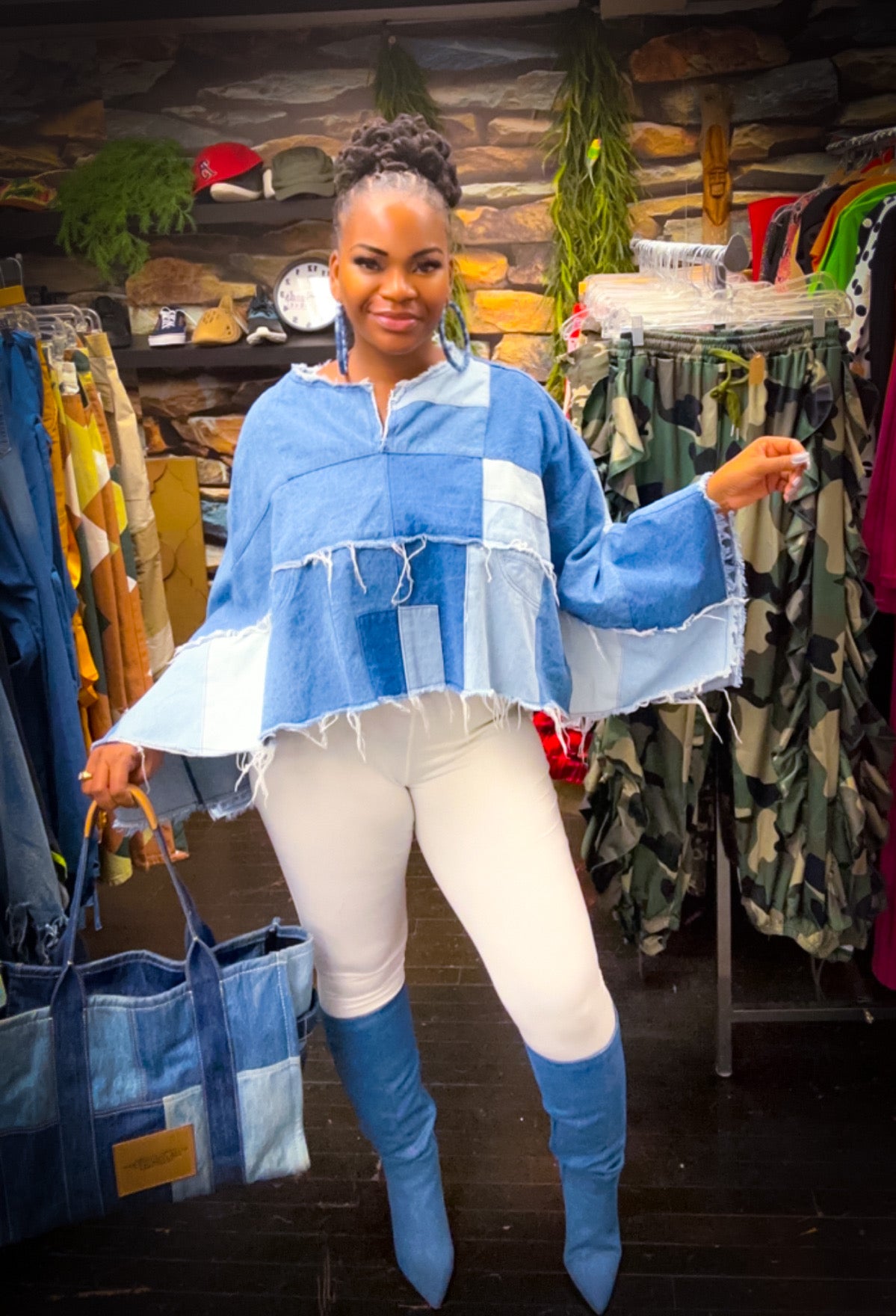 denim poncho dress Pieced Denim Poncho Shorts S/M