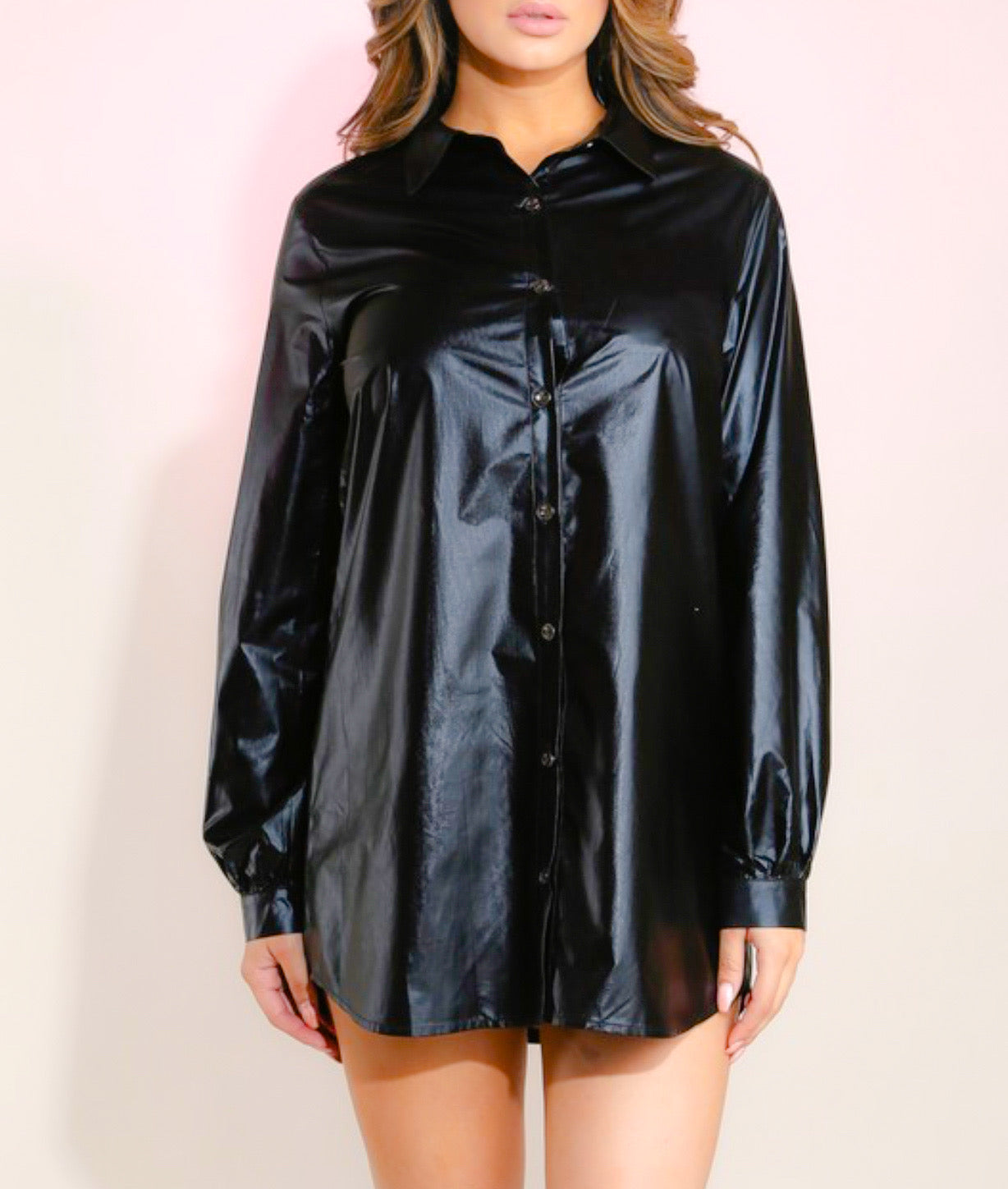 Liquid Black Leather shirt Dress