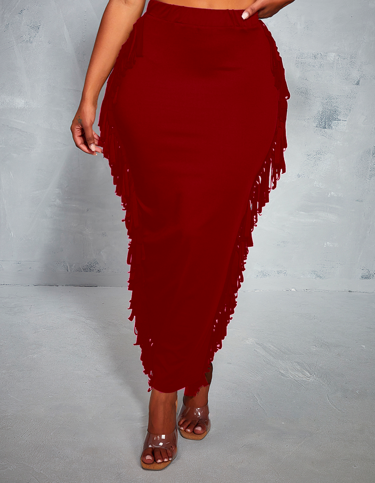 Red Wine Fringe Skirt